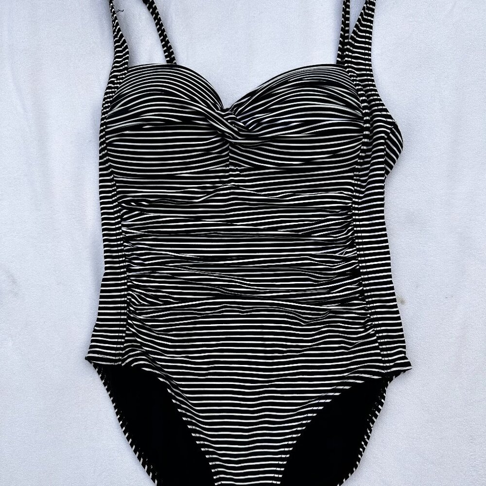 Black and White Swimsuit Stripes L
